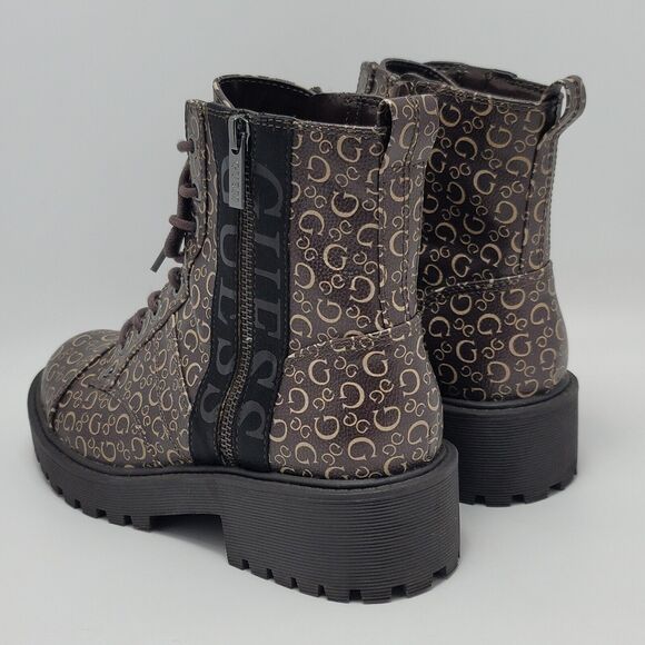 Guess Los Angeles Womens Brown Logo Ankle Combat Lace Up Boots Side Zip Sz 8.5M - Picture 12 of 12